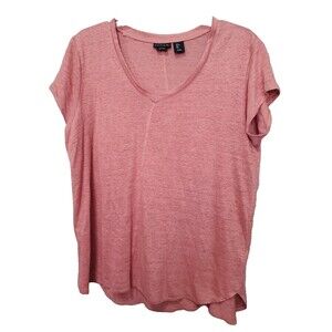 Tahari Pink 100% Linen V-Neck Cap Sleeve T-Shirt w/ Seam Detail Sz Large Beachy